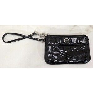 Coach Y2K Patent Leather Wristlet Quilted Glossy Black Clutch Mini Bag Vintage
